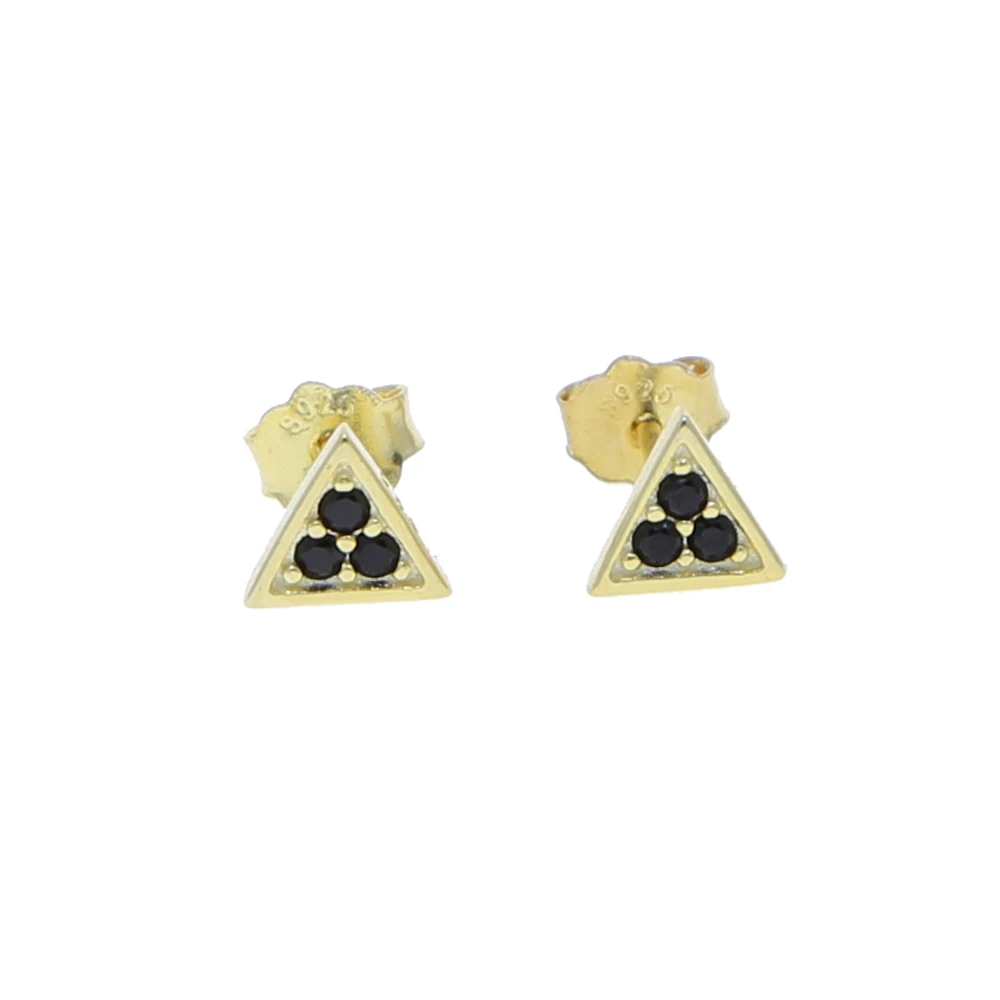 100% real 925 Sterling Silver Simple Triangle Stud Earring For Women Girl Paved Mini Black Cz Cute Tiny Girls Jewelry Wholesale