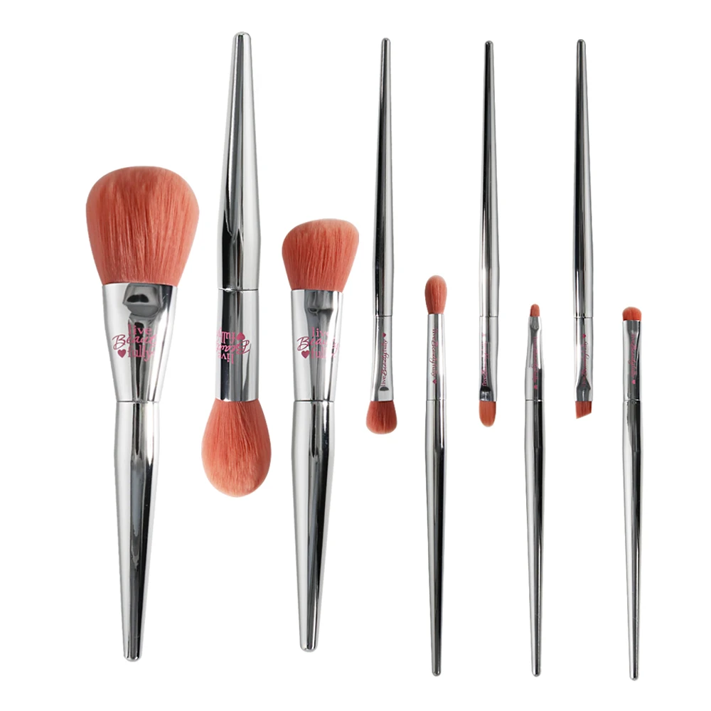 Silver 9Pcs Makeup Brushes Set Professional IT Cosmetics Synthetic Orange Hair Powder Blush Highlight Eyeshadow Make up Brush