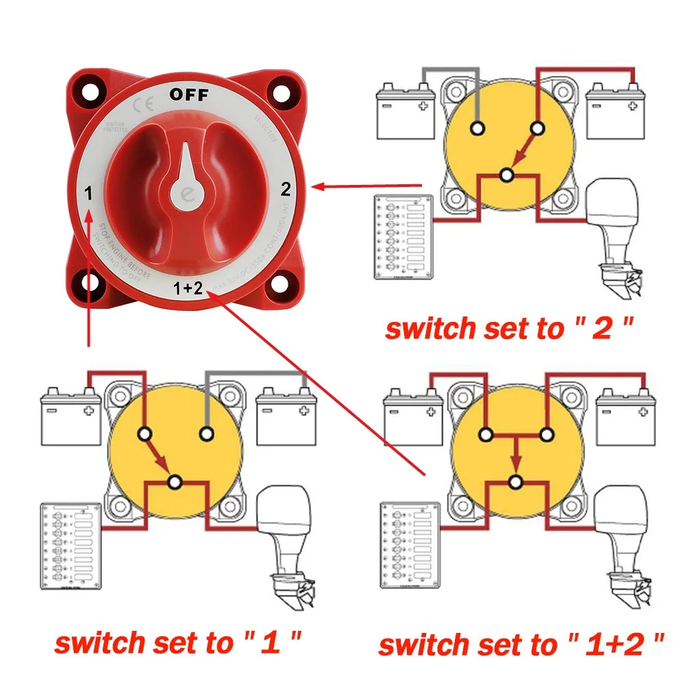 Glow In der Nacht 4 Position 32V 350A Dual Batterie Isolator Wasserdicht Zündung Geschützt Marine Boot Dual Selector Batterie Schalter