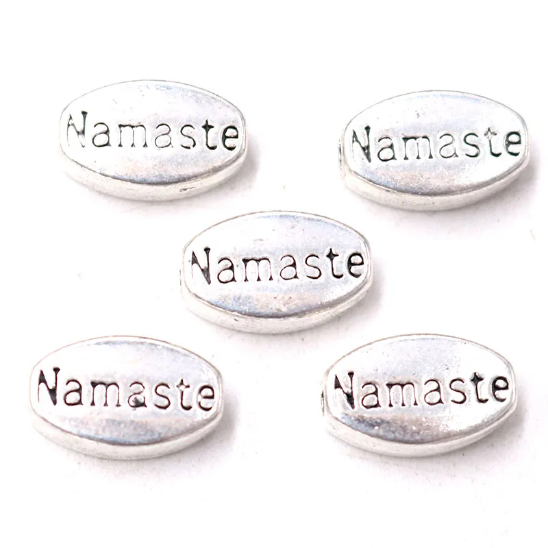 10pcs Silver Plated Oval Namaste Charm Interval Positioning Beads  DIY Necklaces Bracelets Jewelry Crafts Making  13*8mm P712