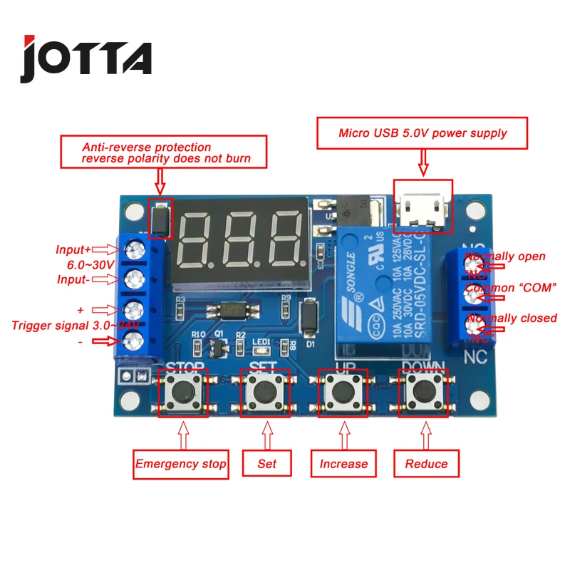 6-30V modulo relè interruttore Trigger ritardo circuito Timer ciclo regolabile 828 promozione con Micro USB 5.0V per supporto alimentazione