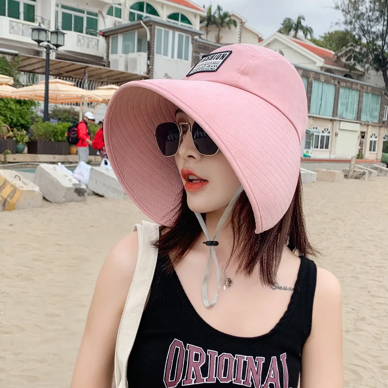 K58 Women\'s hat Summer Hat UV Protection Fashionable Big Brim Sun protectionCap Beach Sunhats Ponytail Hat Travel Visor Panama