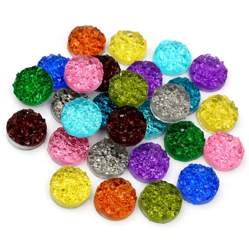 40pcs 8mm 10mm 12mm Druzy Natural Ore Style Crystal Flat Back Resin Cabochons For Bracelet Earrings DIY Jewelry Making Findings