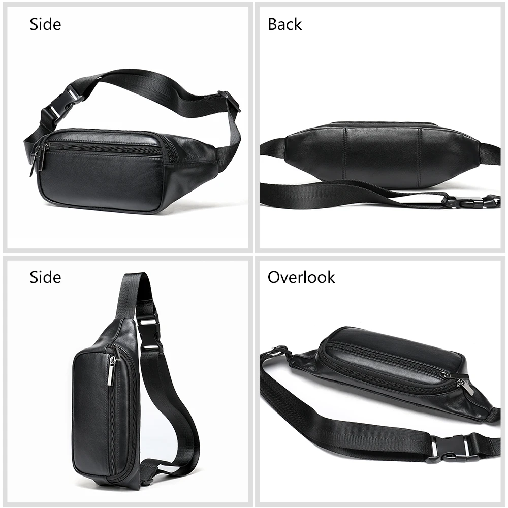 Men·s sheepskin dumpling type waist bag Retro multi-functional genuine leather Chest bag Waterproof shoulder crossbody sport bag