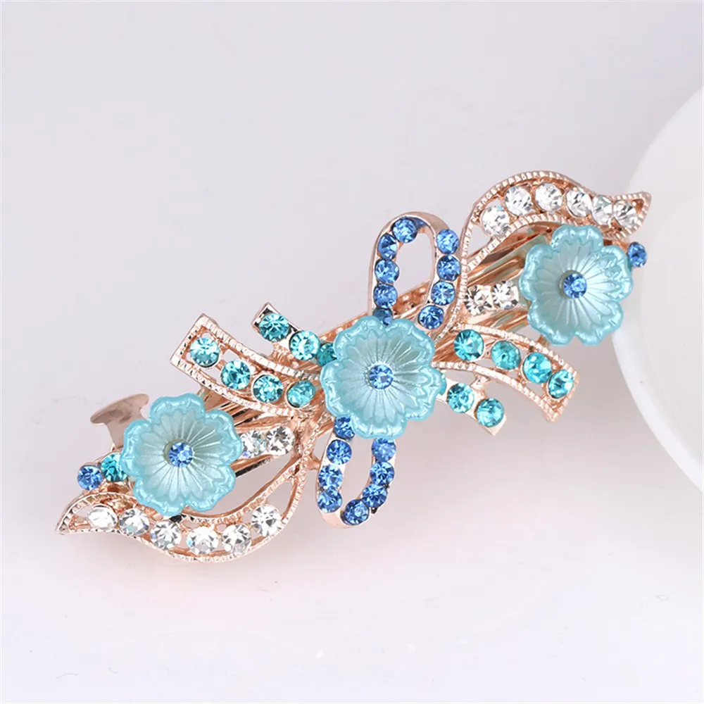 Women Fashion Pearl Rhinestone Horsetail Hairpin Ladies Luxury Spring Clip Jewelry Crystal Hair Clip Exquisite Hair Accessories