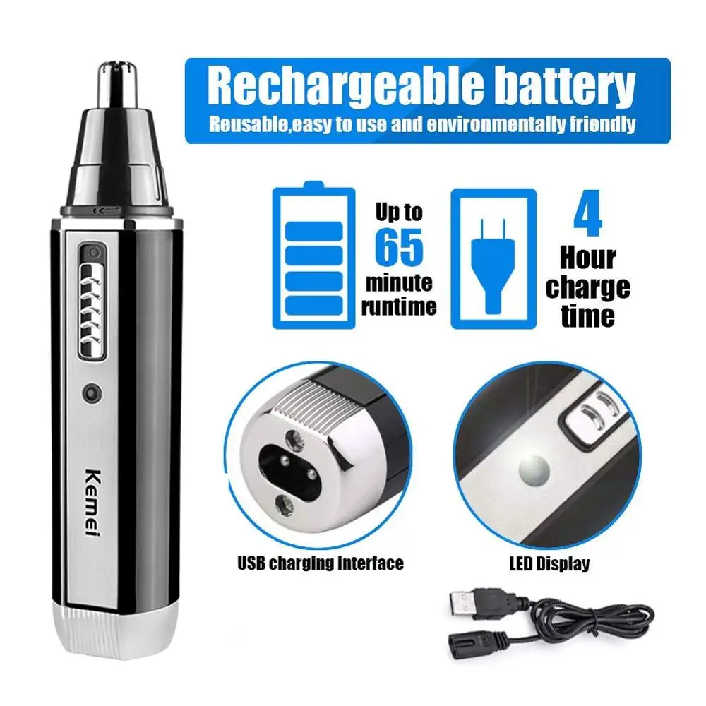 Kemei 4 em 1 trimmer para homens nariz elétrico e orelha trimmer recarregável para cabelo barba nariz e orelha cleaner aliciamento conjunto