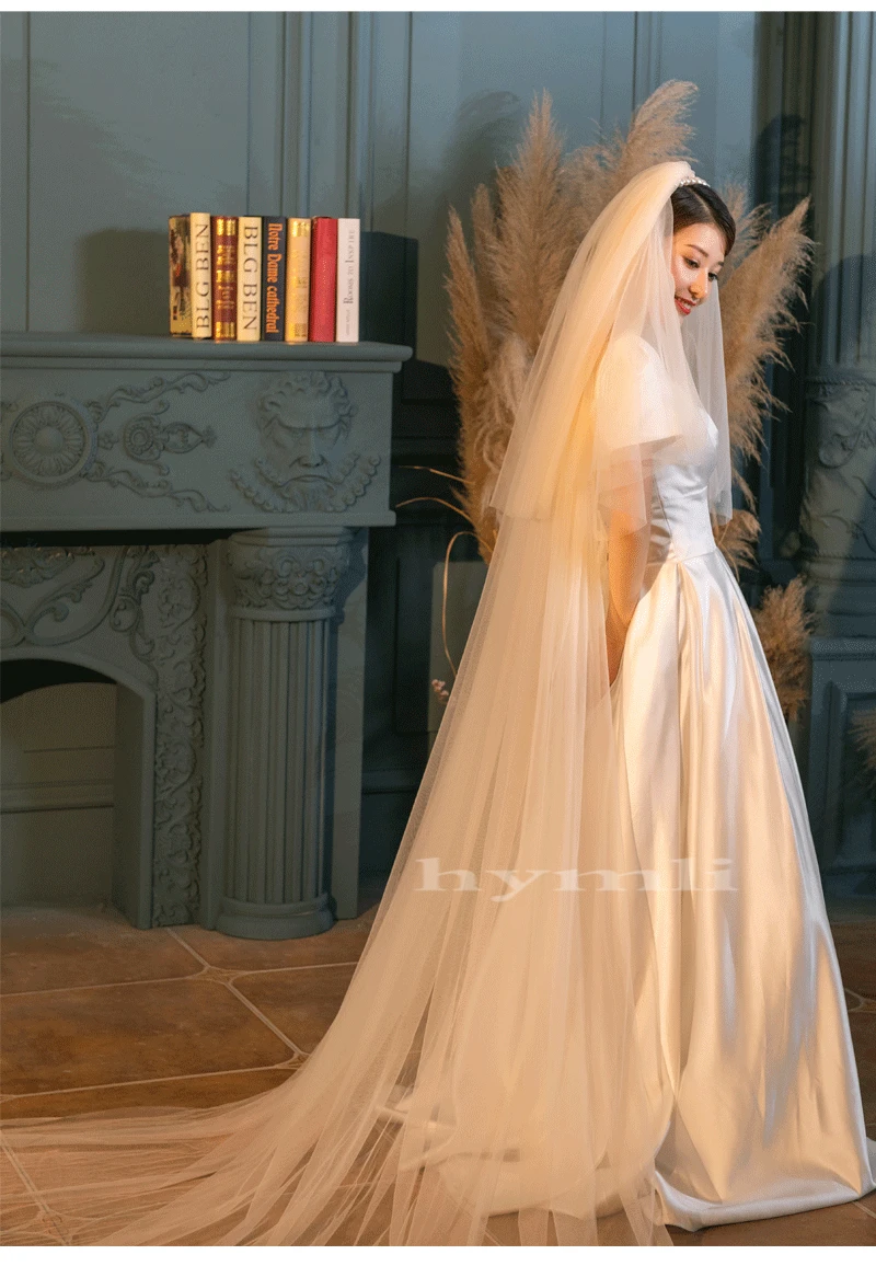 Voile de mariage en Tulle doux, 2 couches, 3 mètres, Long, avec peigne en métal, à bords coupés