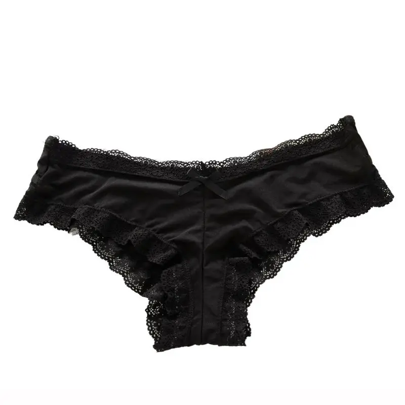 Women Sexy Low Waist Cotton Briefs Underwear Lace Stitching Panties Comfort Bow Twist Panties