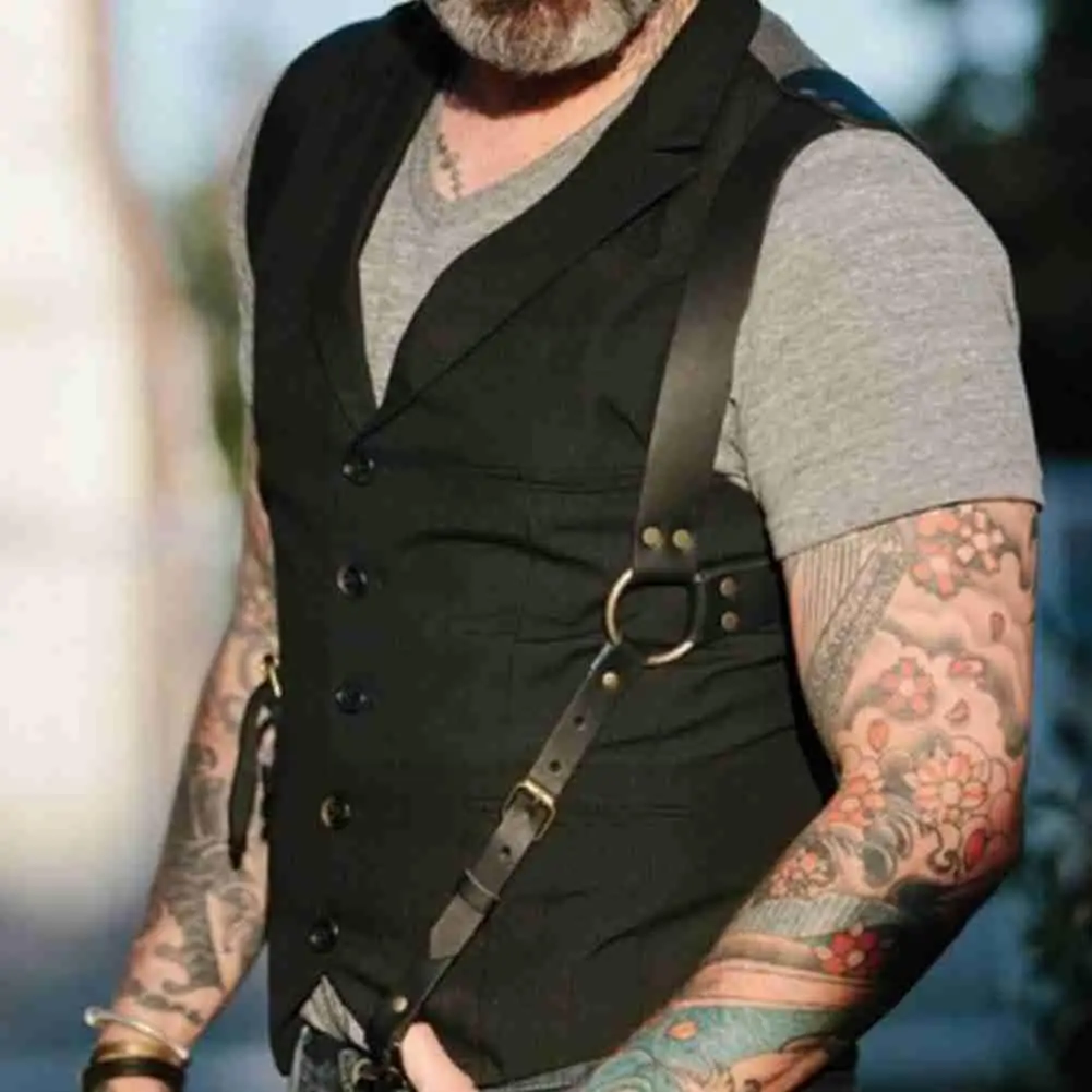 Fashion PU Leather Suspenders for Men Shirt Trousers Adjustable Belts Vest Straps Braces Harness Chest tirantes hombre