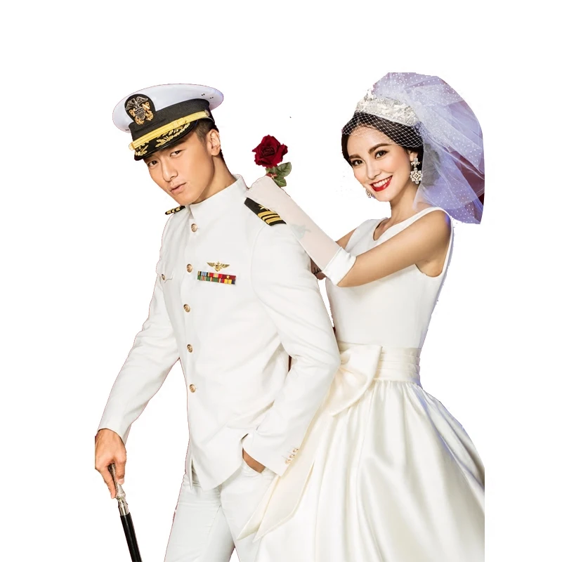 U.SUniform Suit White Dress Wedding Blazer Men\'s Admiral Costumes White Sailor Uniform