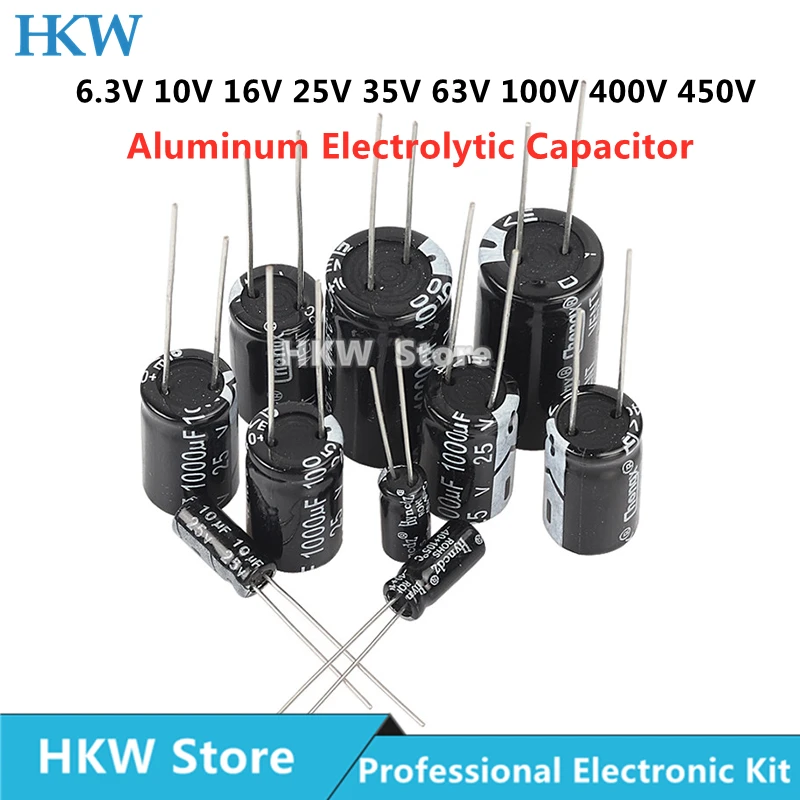 Aluminum Electrolytic Capacitor 6.3V 10V 16V 25V 35V 50V 63V 100V 400V 450V 47UF 100UF 220UF 330UF 470UF 680UF 1000UF 1500UF 20%