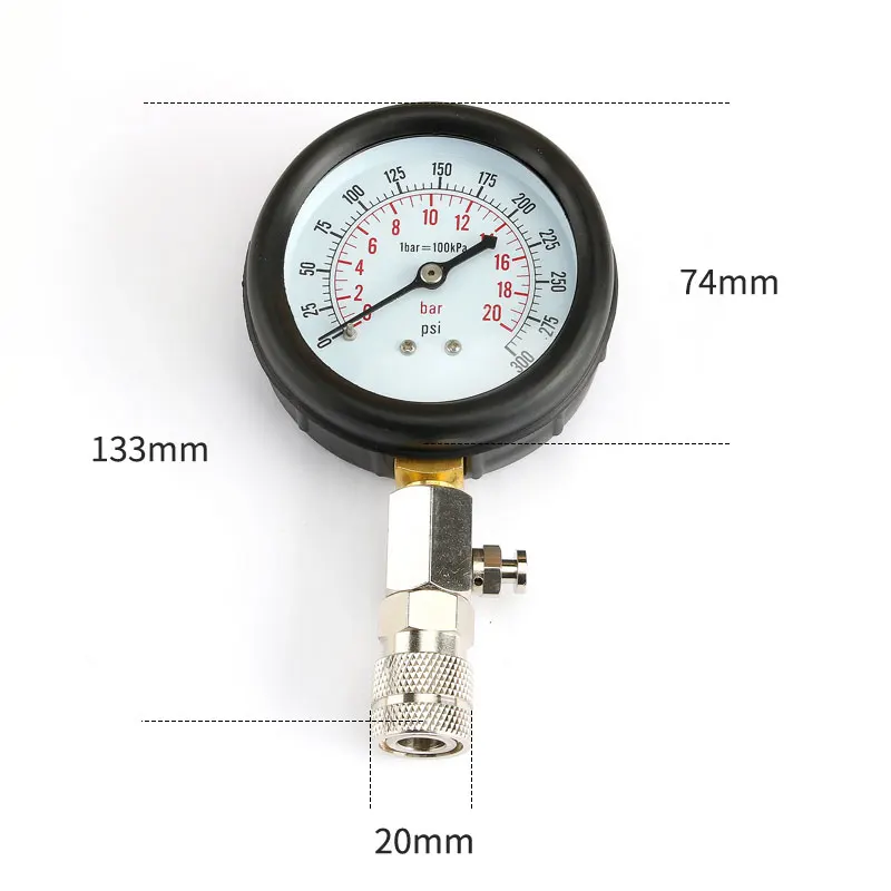 Gasoline Engine Compression Tester Auto Petrol Gas Engine Cylinder Automobile Pressure Gauge Tester with M10 M12 M14 M18 Adapter