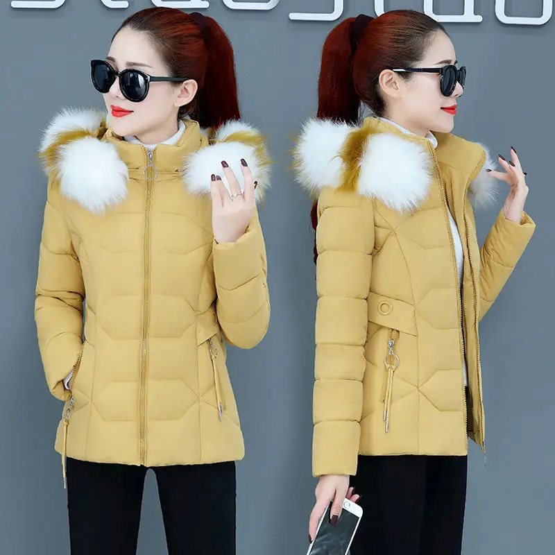 2022 New Winter Jacket Women Parkas Faux Fur Collar Hooded Jacket Female Down Cotton Jacket Parka Outwear Ladies Overcoat P955