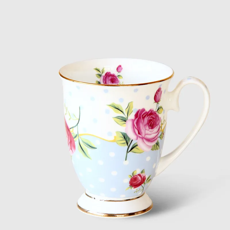 Bone China Coffee Mug, Floral Flower Painting, Breakfast Milk Cup, Luxury Ceramic Goblet, Gift for Friends, Water Drinkware