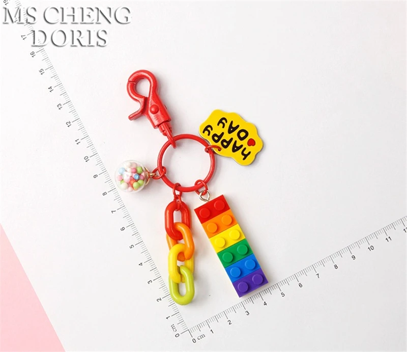 Dropship Gummy Rainbow Blocks LGBT Keychain Flatback Resin Pendant Charms Heart Flower Resin Keyring Bag Car Key Chains