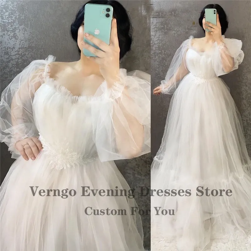 Verngo-Vestidos de Fiesta de tul verde oliva para mujer, de manga larga abullonada traje de noche, escote Corazón, faja de diamantes, talla grande, rojo, 2021