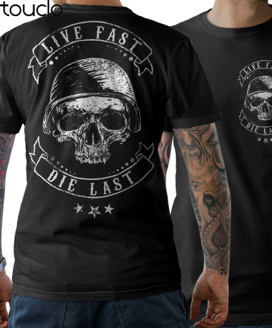 Biker Skull Live Fast Motorrad Chopper Oldschool New 2019 Cotton Short-Sleeve T-Shirt Summer Short Sleeves Cotton Custom T Shirt