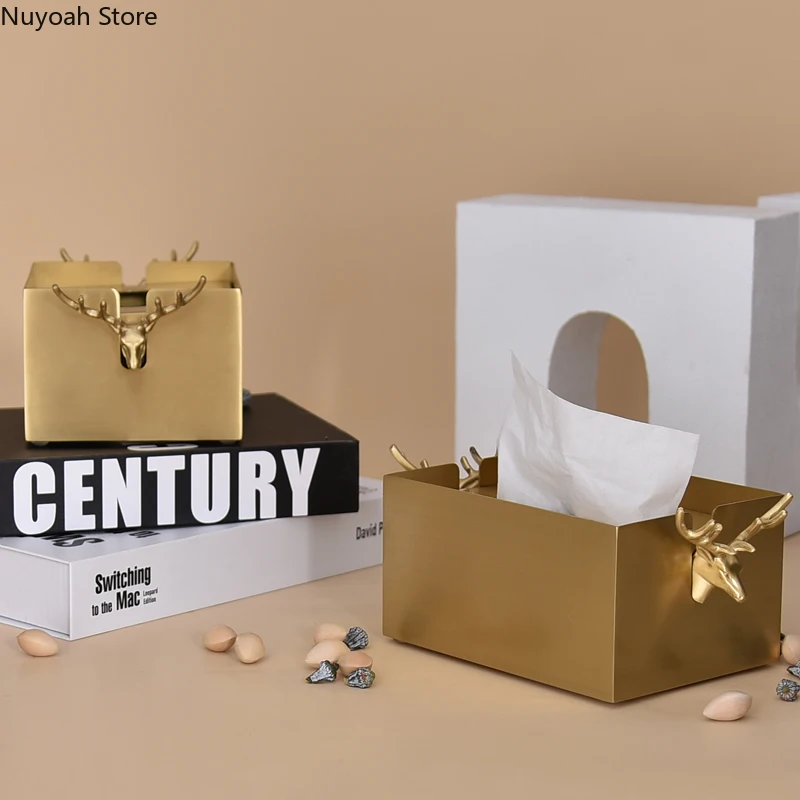 

Light Luxury Brass Tissue Box Decoration Living Room Coffee Table Pumping Tissue Storage Box Modern Home Decoration Napkin Box