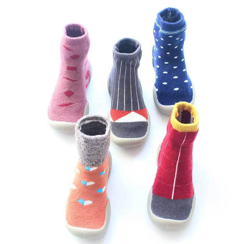 Children Anti-slip Shoes Newborn Baby Boy Girl Cotton Non-slip Floor Sock Rubber Sole Cartoon Indoor Booties Infant