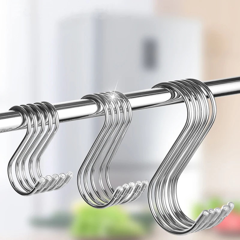 10pcs Stainless Steel S Hooks with Sharp Tip Utensil Meat Clothes Hanger Hanging Hooks for Butcher Shop Kitchen Baking Tools