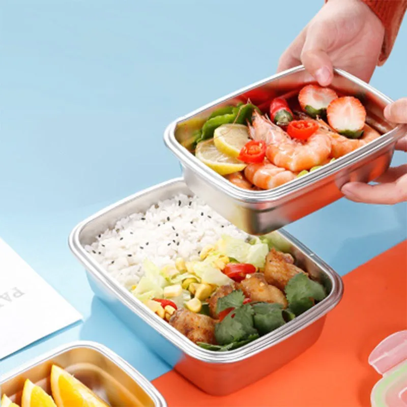 304 Stainless Steel Lunch Box Fresh-keeping Box Korean Rectangular Sealed Box With Lid Food Refrigerator Refrigerated Lunch Box