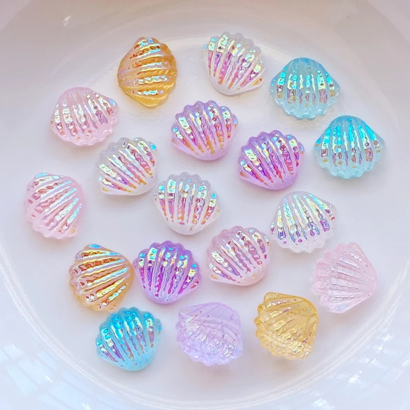 100Pcs New Cute Mini Shiny Shell Resin Figurine Crafts Flatback Cabochon Ornament Jewelry Making Hairwear Accessories