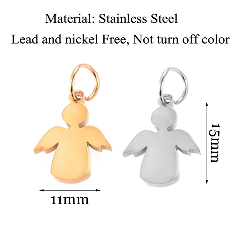 5Pcs 11*15mm Cute Angel Charms Mirror Polish Stainless Steel Charms For DIY Making Necklace KeyChain Bracelet Christmas Jewelry