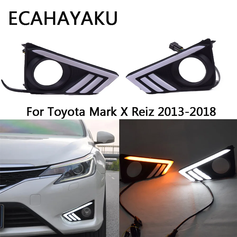 12V drl headlight for Toyota Mark X reiz 2014 fog light led drl and turn signal daytime running lights amber daylight accessorie