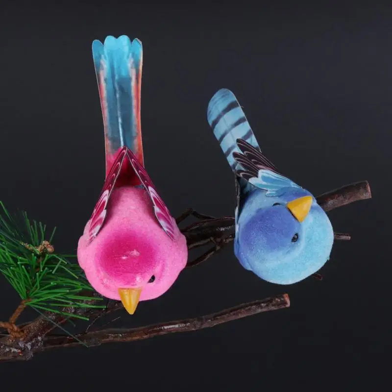 2 ピース/パックかわいい人工鳥ホームテーブルガーデン装飾飾りギフト友人のためのかわいいミニ泡羽鳥スズメ乳
