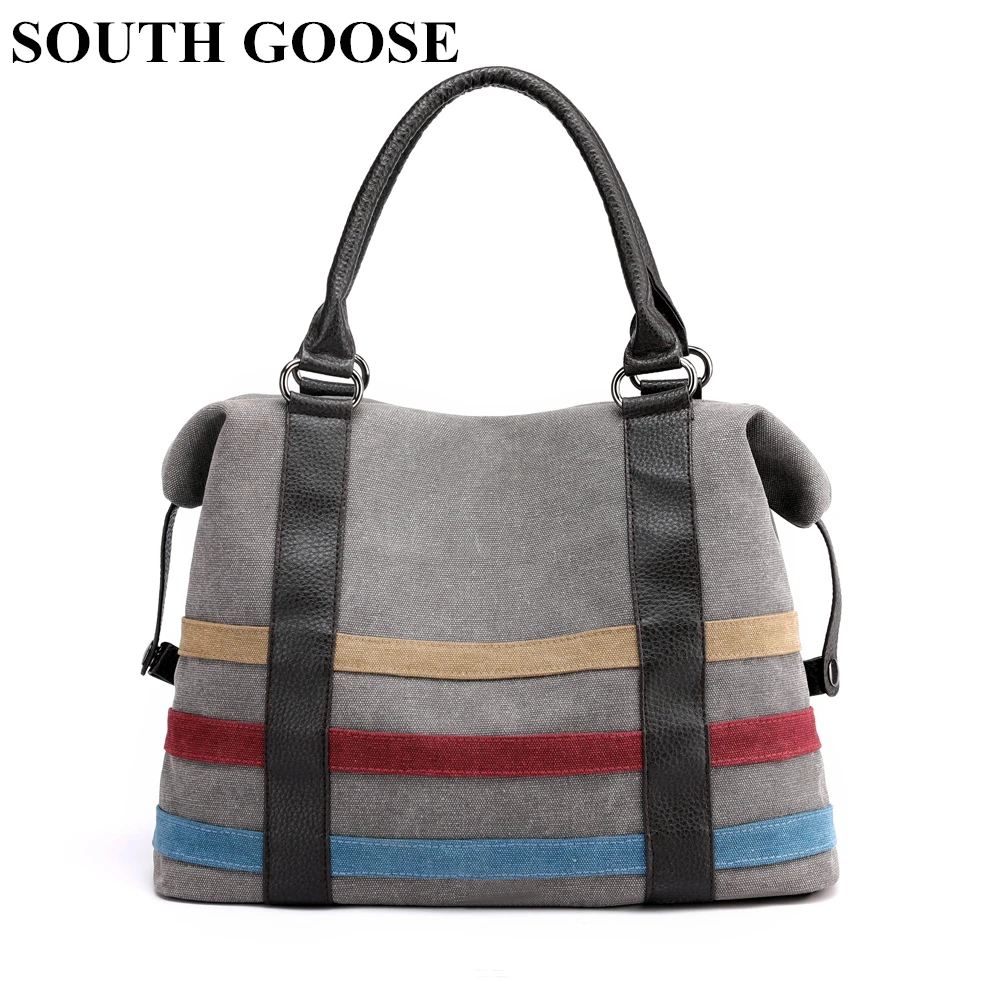 

SOUTH GOOSE Fashion Women Canvas Handbags Classic Patchwork Casual Female Shoulder Bags Large Capacity Striped Rainbow Tote Bags