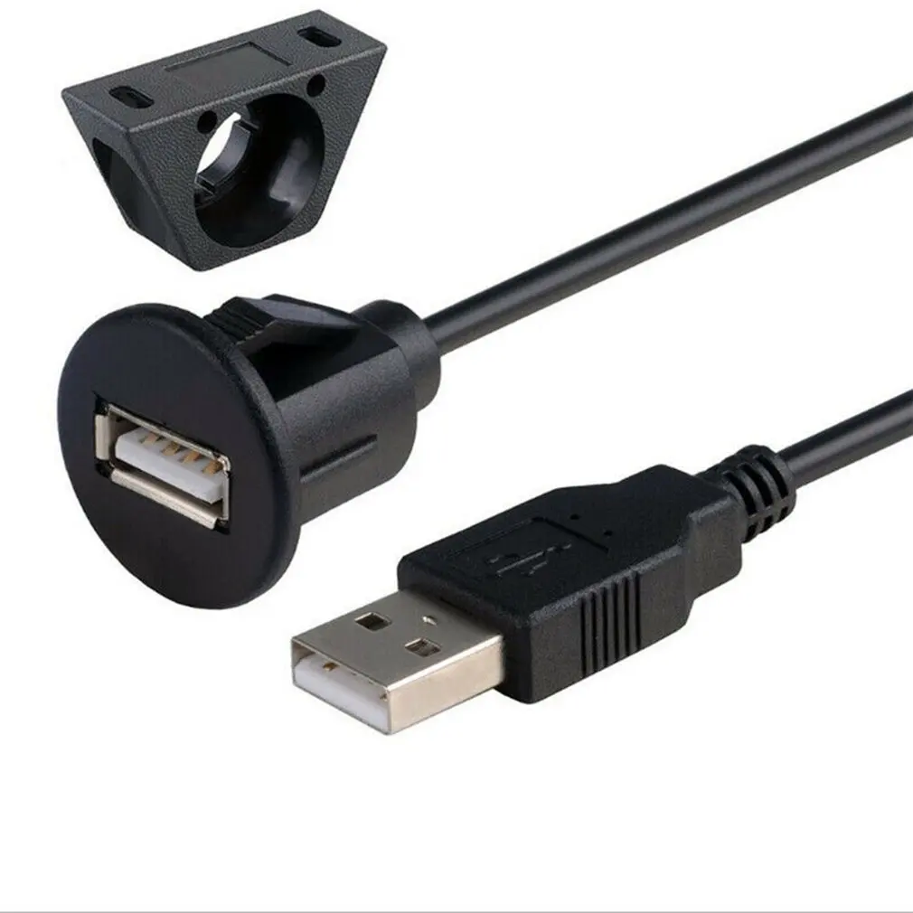1 m / 2 m car dashboard installation USB 2.0 male to female socket panel extension cable single port USB2.0 female cable