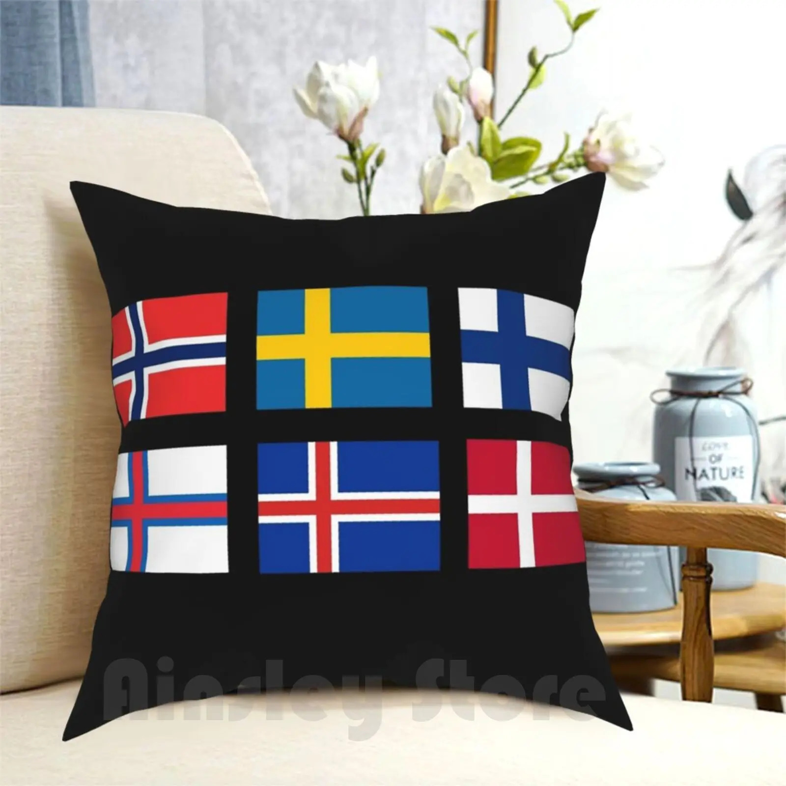 Scandinavian Flags Pillow Case Printed Home Soft Throw Pillow Scandinavia Sweden Norway Finland Iceland Faroe Islands