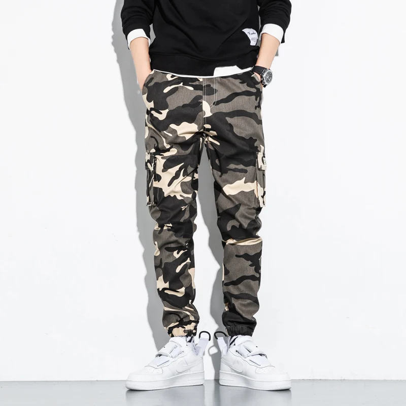 Homens camuflagem jogger calças de carga ao ar livre tático militar calça casual streetwear bolsos calças dos homens algodão tamanho grande 8xl