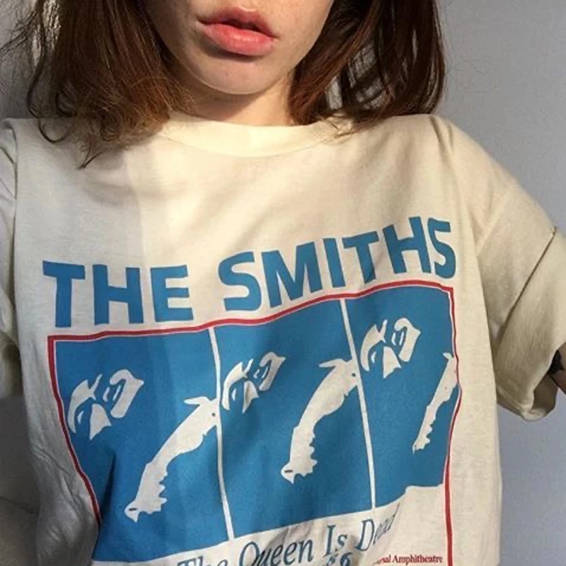 

Vintage The Smiths Women White Tee Summer Fashion Rock Band Tops O-neck Short Sleeve Harajuku Casual Streetwear Y2k Clothes