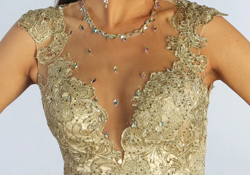 Vestido de fiesta formal con cuentas para dama de honor, elegante vestido de fiesta de encaje corto dorado, longitud hasta la rodilla, promoción 2020, envío gratis