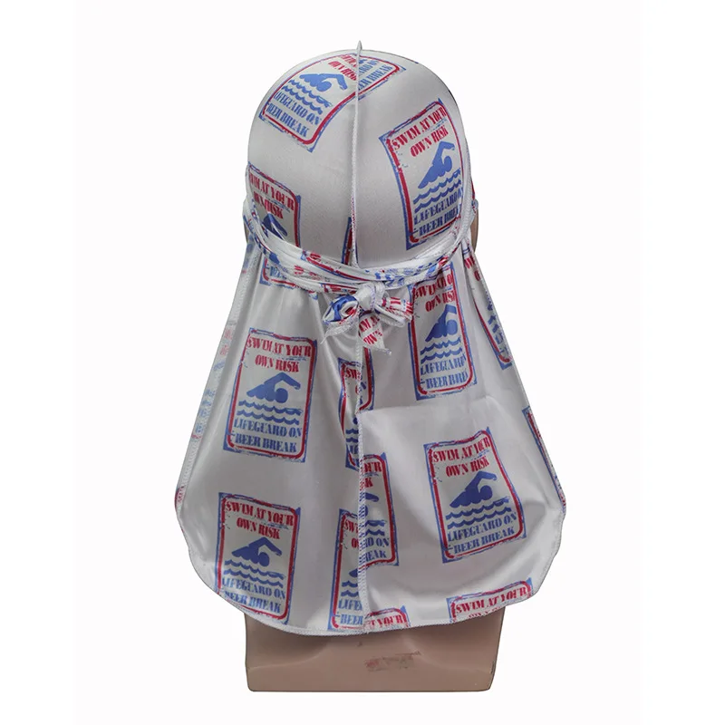 Unisex Hip-Hop Durags Warnning drukuj Silky Durags bandany mężczyźni nakrycia głowy Turban czapka piracka Du Doo szmata kobiety akcesoria do włosów