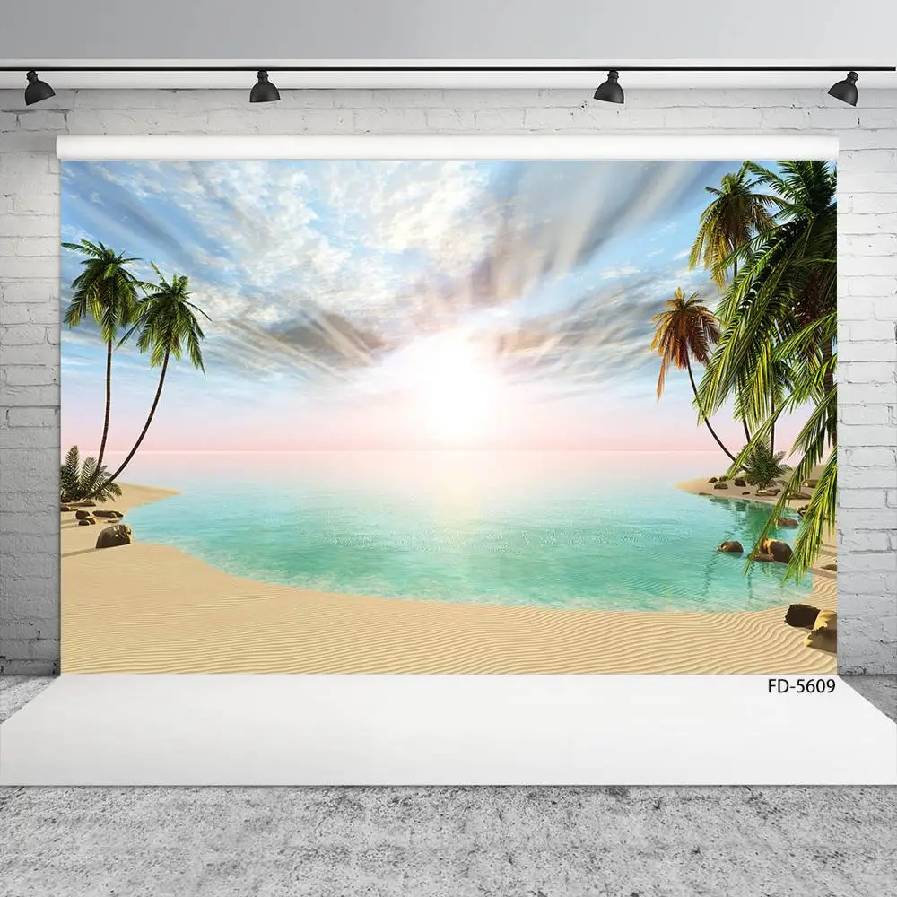 Ripple Beach Coconut Tree Scenic Photography Backdrop Customized Background Photo Studio for Baby Children Portrait Photophone