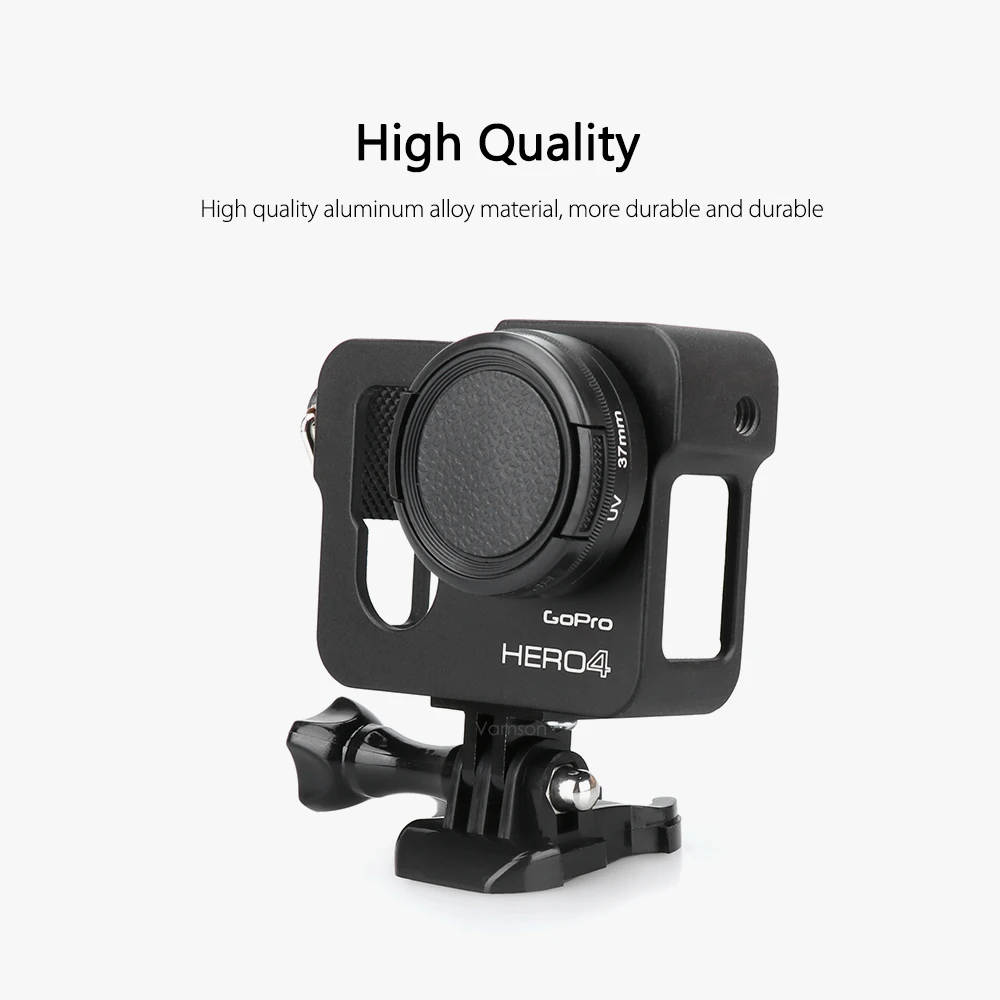 Vamson สำหรับ Gopro Hero 4อุปกรณ์เสริมอลูมิเนียมโลหะป้องกันกรณีกรอบ CNC + ฝาครอบเลนส์กรองสี5สี VP636