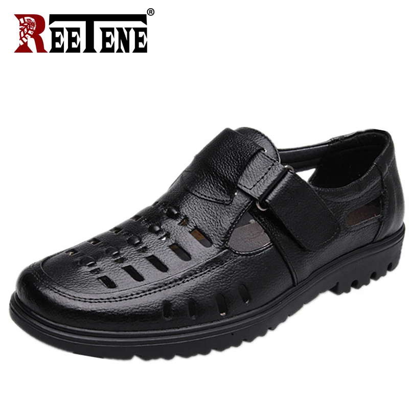 

REETENE Leather Casual Shoes For Men High Quality Classic Men Sandals Summer Outdoor Walking Men Sneakers Breathable Men Sandals