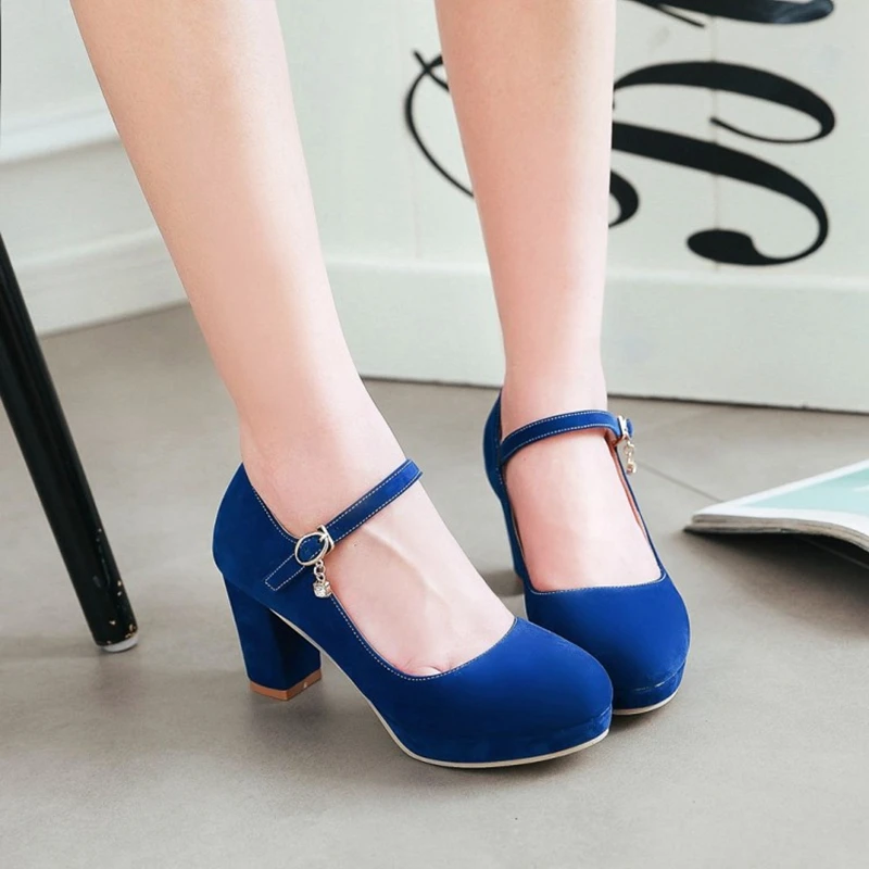 Elegant Women shoes Pumps Ankle Strap Wedding Party Platform Dress High Heels 7.5cm Suede Ladies Shoes zapatos de mujer 537-3