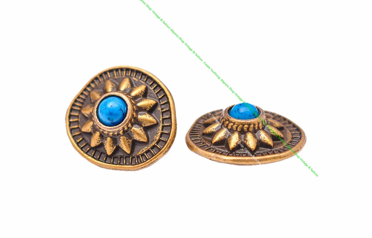 10pcs 19*18mm Vintage Messing Sonnenblume schwarz türkis Conchos Zubehör für DIY Leder Handwerk Gürtel Ledertasche Schlüssel bund Dekor – Detail 24
