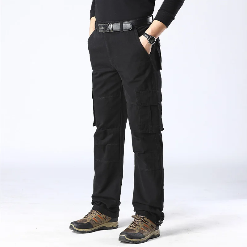 Cotton Wear-Resistant Multi-Pocket Overalls Straight Pants Work Pants Labor Trousers Men Loose Plus Full Size Casual Pants