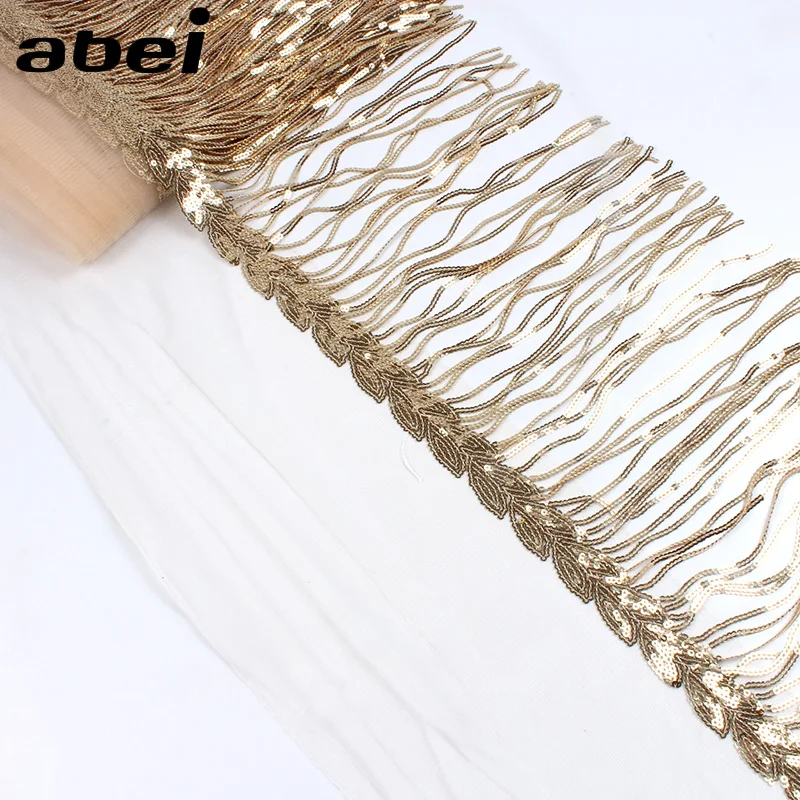 2Yards 32cm Fringe Sequins Paillette Tassel Lace DIY Wedding Party Dress Mesh Fabric Trims Handmade Sewing Crafts Accessories