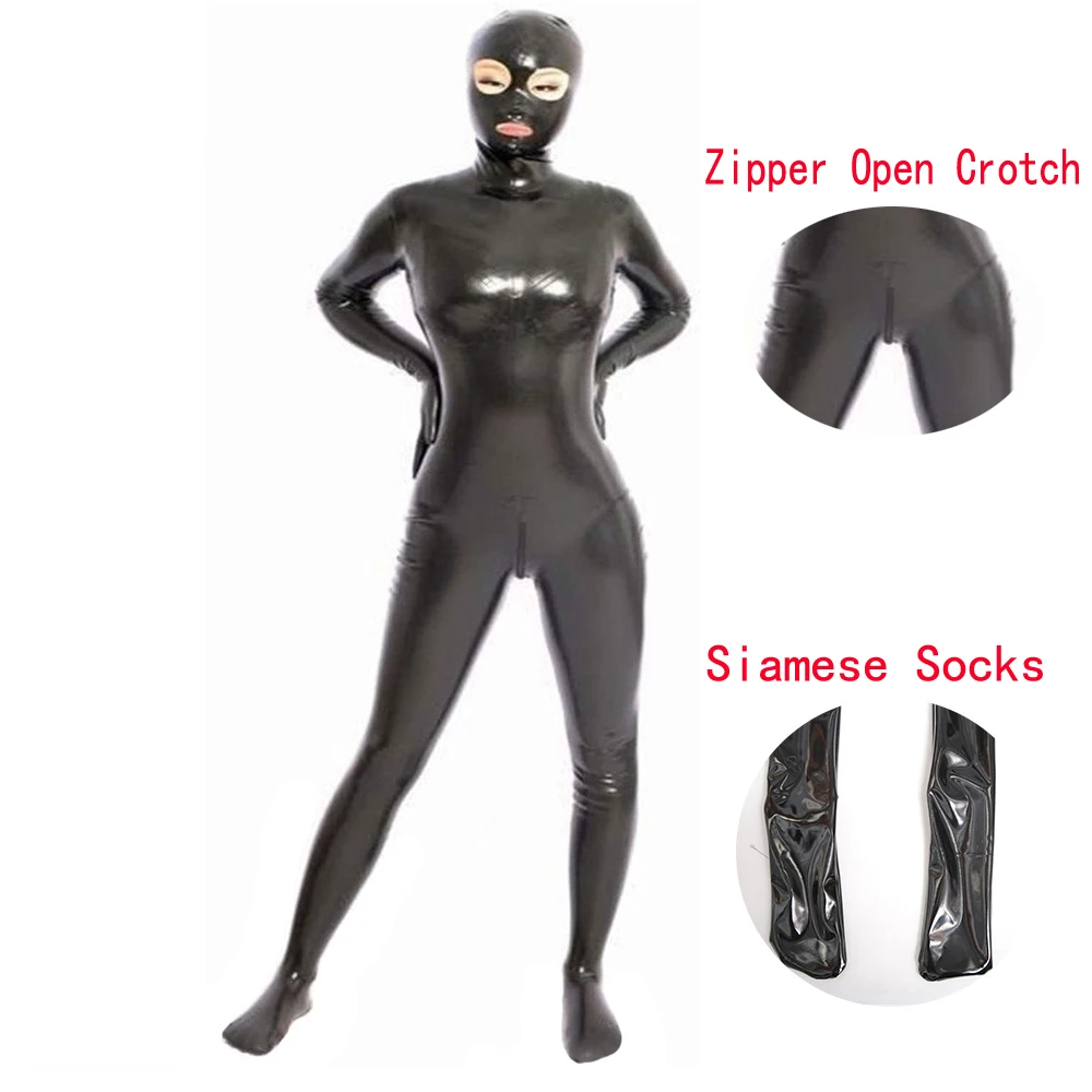 Bodysuit de couro sintético PU para mulheres, macacão sexy, macacão cosplay, costas abertas, quadris para crotch frontal, macacão com zíper, macacão shaper, zentai