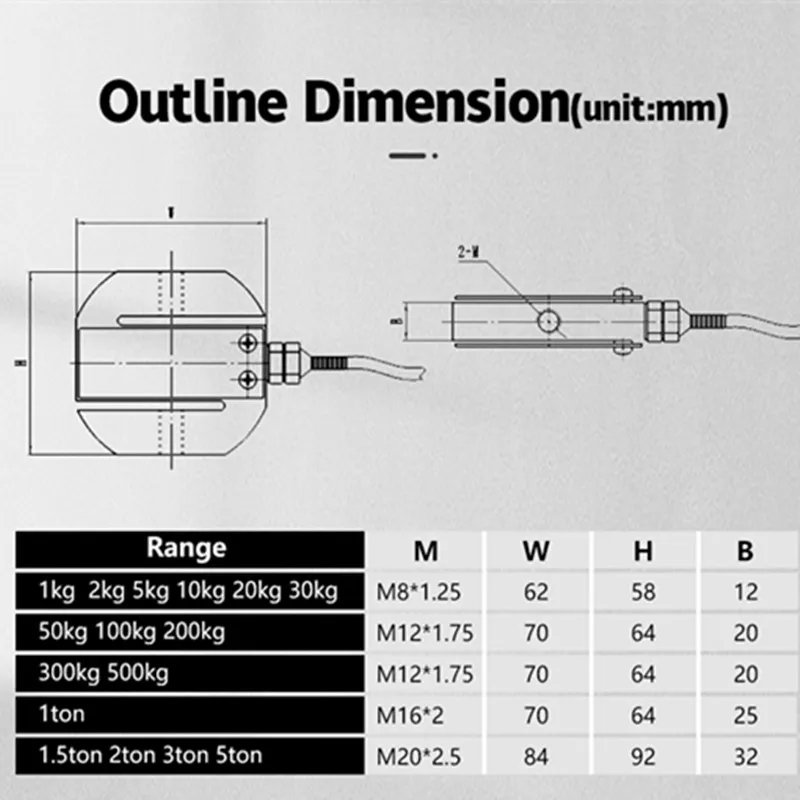 Two-Way Tension Pull Compress, S-Type Load Cell, Pesando Transdutor, Stress Push Measuring, 100kg 1000kg 2 T 5ton, DYLY-102