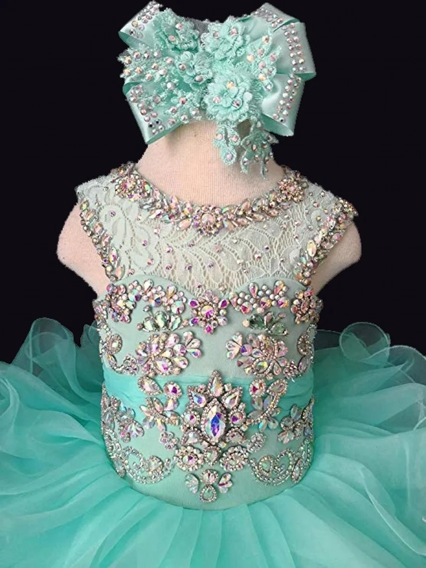 Vestidos de fiesta de cumpleaños para niñas pequeñas, bonitos vestidos de cuello transparente con volantes y diamantes de imitación, color azul claro, Aqua Cupcake