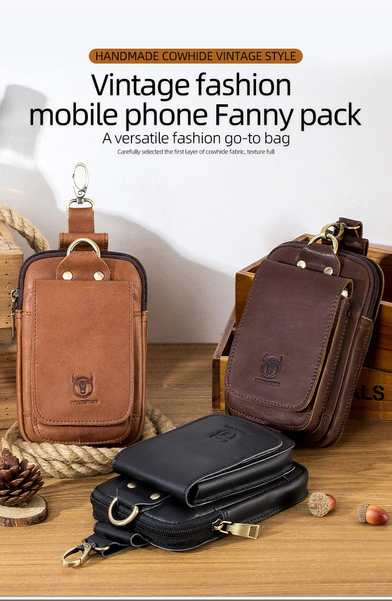 BULLCAPTAIN Mode Qualität Leder Kleine Sommer Tasche Haken Design Taille Pack Tasche Zigarette Fall 6 "Telefon Beutel Taille Gürtel tasche – Detail 4