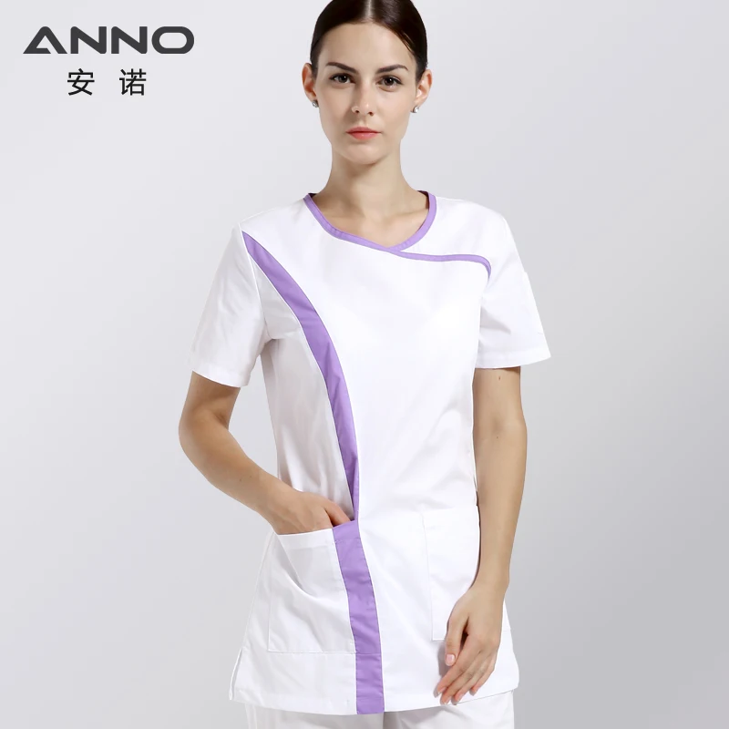 ANNO Hospital Supply White Short Sleeves Nurse Uniforms Scrub Set Women Female Slim Fit Beauty Nursing Scrubs Form