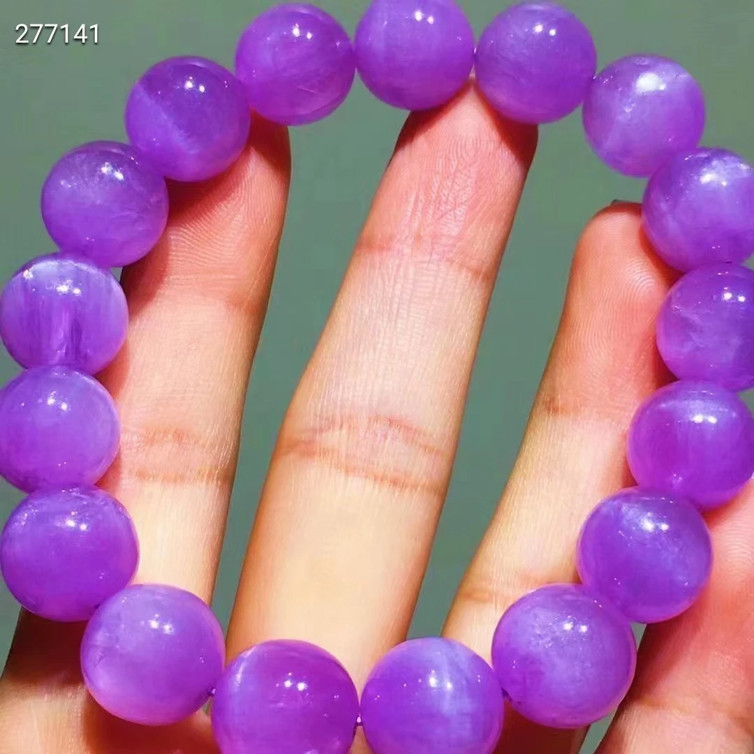 

Genuine Natural Purple Kunzite Quartz Clear Round Beads Bracelet 12.3mm Energy Cat Eye Kunzite Women Men AAAAAA