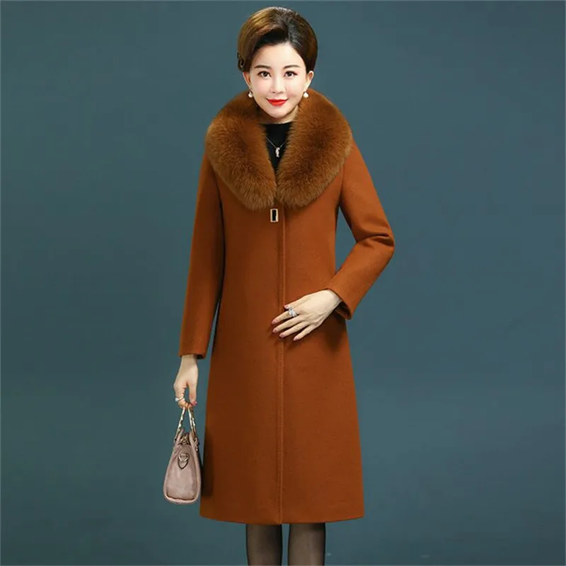 2023 Winter Jacket Women Coat Big Fur Collar Wool Coat Casual Female Long Coat Vintage Oversize Outwear Casaco Feminino P861